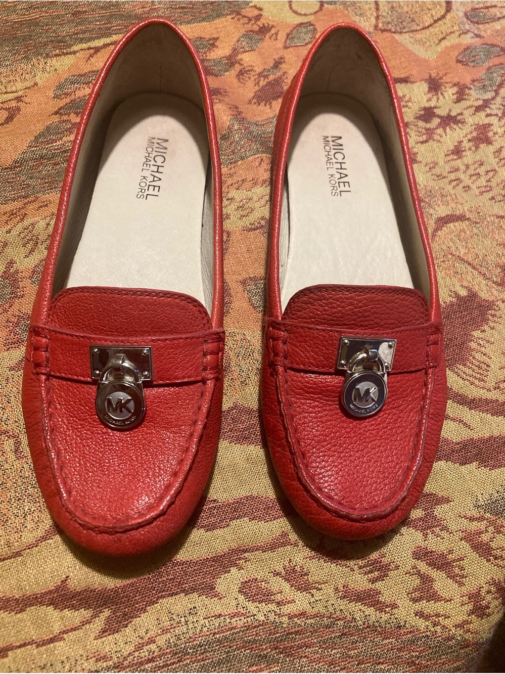 Michael Kors Red Leather MK Charm Driving Loafers